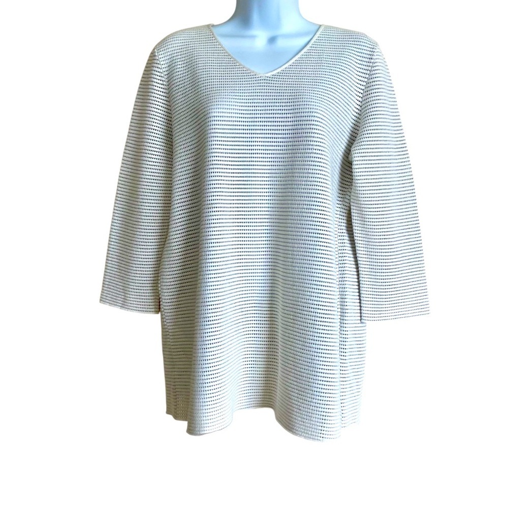 Armani Collezioni V-Neck Metallic Tunic Shirt Top Sz 12 Sweater Open Knit Summer